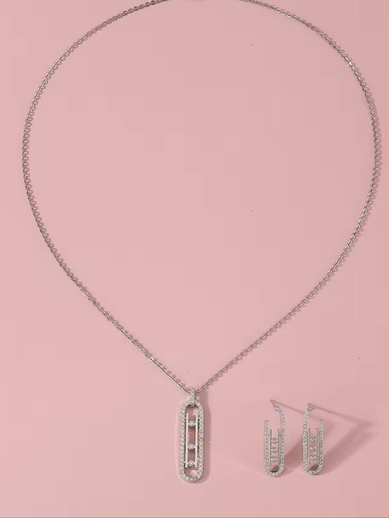 Anthropologie Jewelry - Anthropologie Silver Crystal Bar Pendant Necklace with Matching Drop Earrings